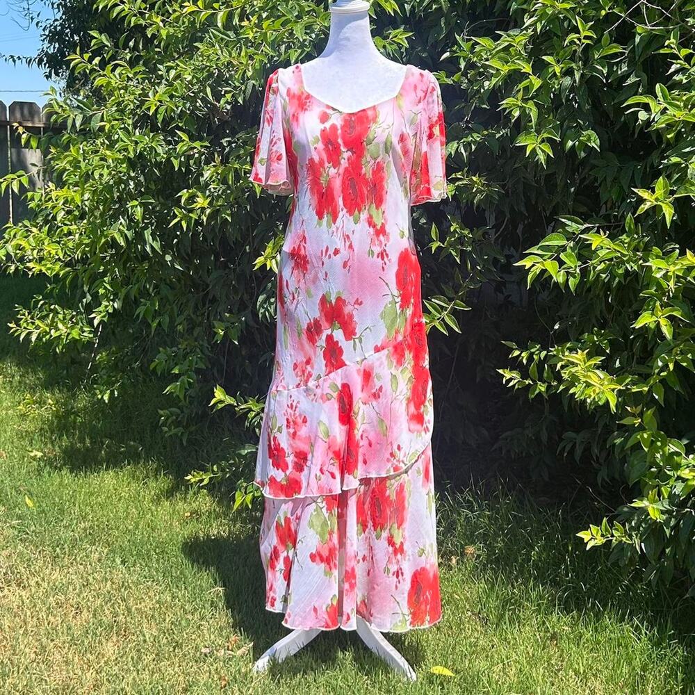 90s fairy pink floral slip maxi dress XL